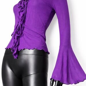 SHEIN Purple Sheer Ruffle Tie Front Blouse Size L